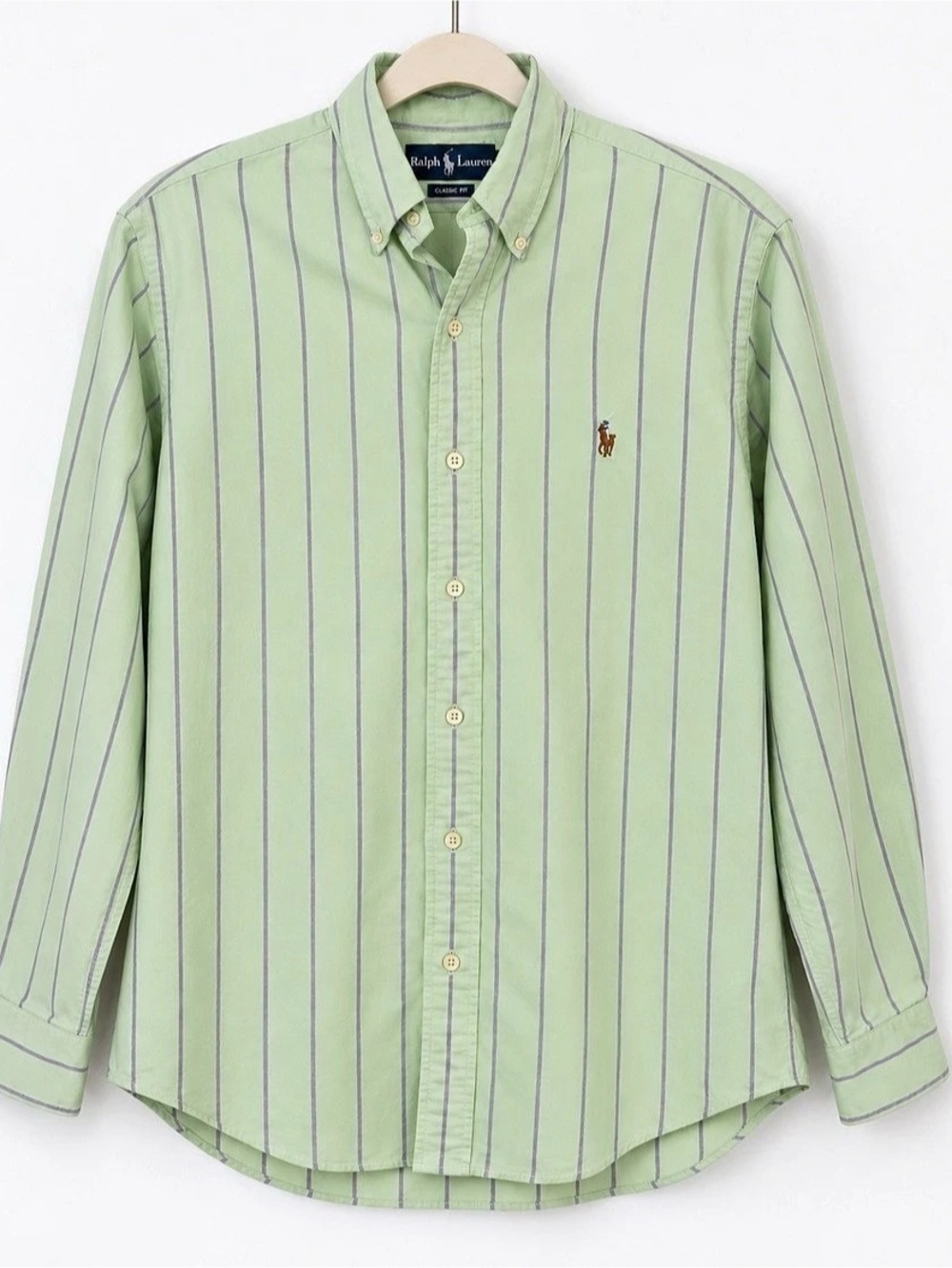 Ralph Lauren Men’s 14.5 32/33 Classic Fit Green Purple Stripe Oxford Shirt